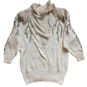 Bonnie Boerer Vintage 80s Sequin Beaded Mock Neck Sweater Large